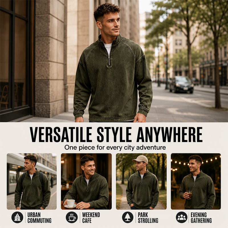 🔥 BESTSELLER |10PCS $26.99 | Men's Quarter-Zip Denim Pullover