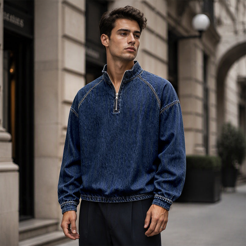 🔥 BESTSELLER |10PCS $26.99 | Men's Quarter-Zip Denim Pullover