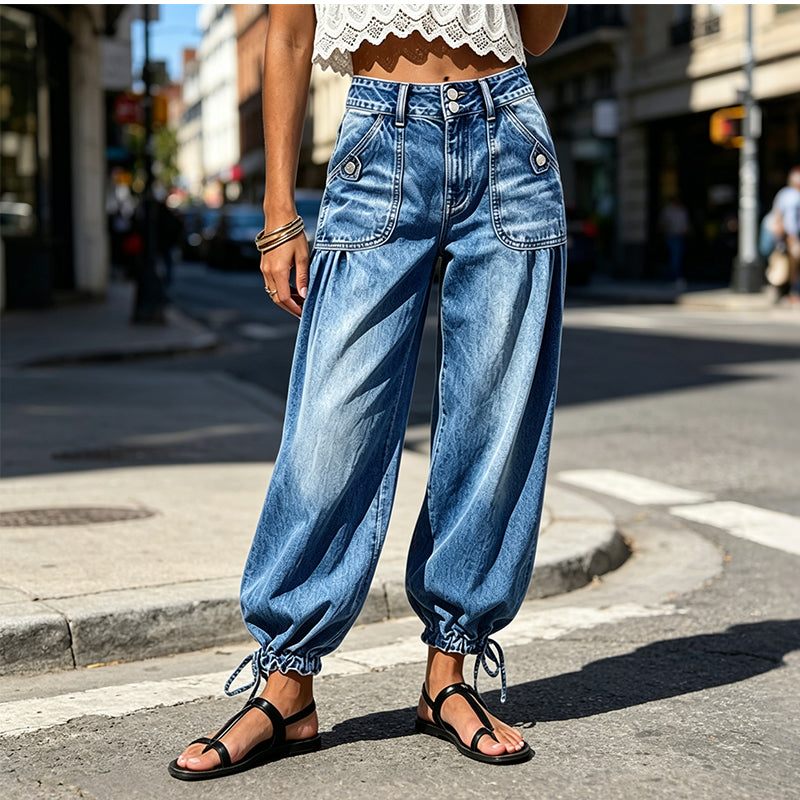 2PCS ONLY 22.98👖 Shape It Your Way | Women's High-Waisted Adjustable-Hem Barrel Jeans
