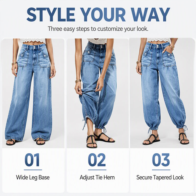 2PCS ONLY 22.98👖 Shape It Your Way | Women's High-Waisted Adjustable-Hem Barrel Jeans