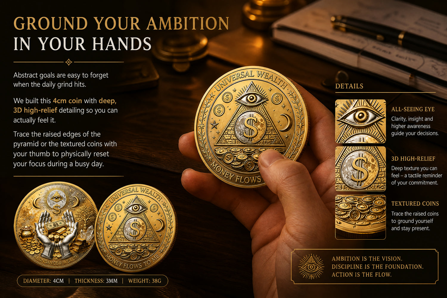 3D Wealth Coin with double-sided relief