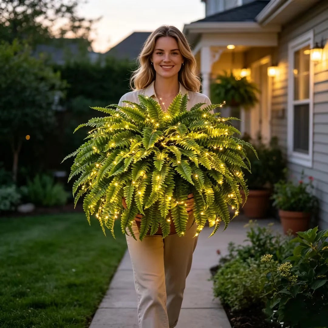 🎄 50% OFF 💛Glowing Boston Ferns with Lights – 🌿 Zero Watering, Zero Maintenance