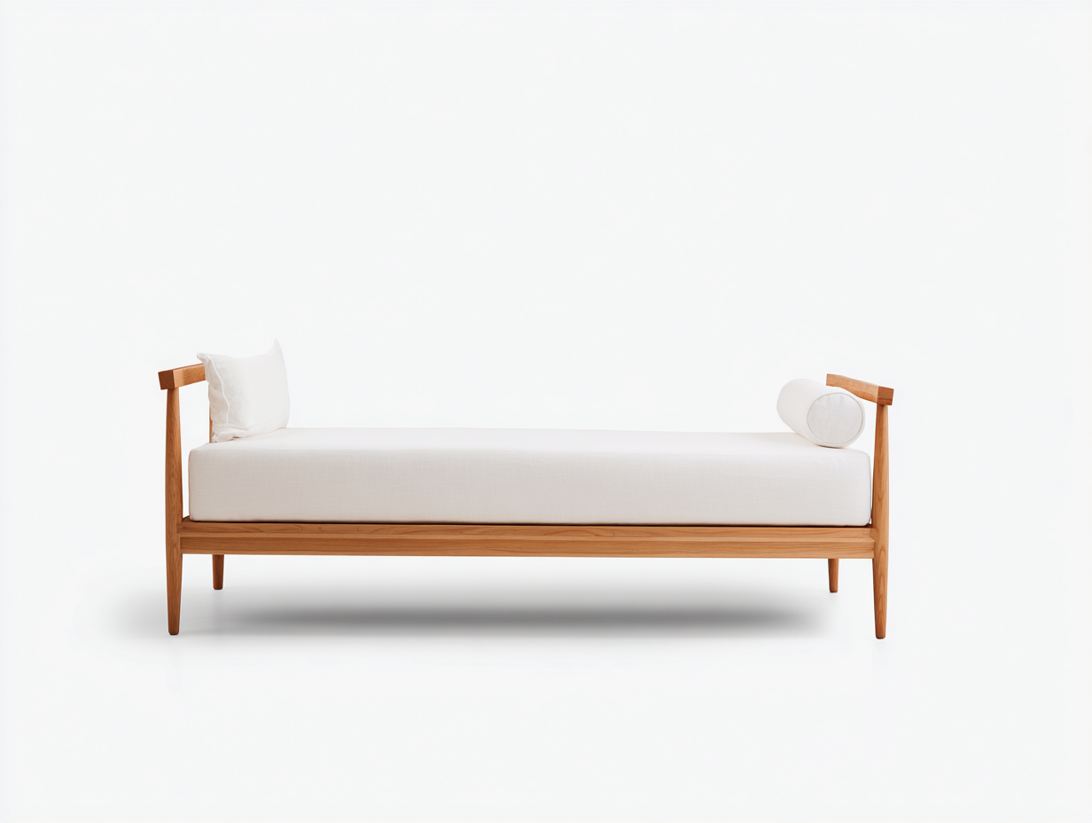 Cama solar-madera maciza-tapizado-198×80×70 cm-Blanco/Madera natural-marco elevado para Terraza-Modordadecor