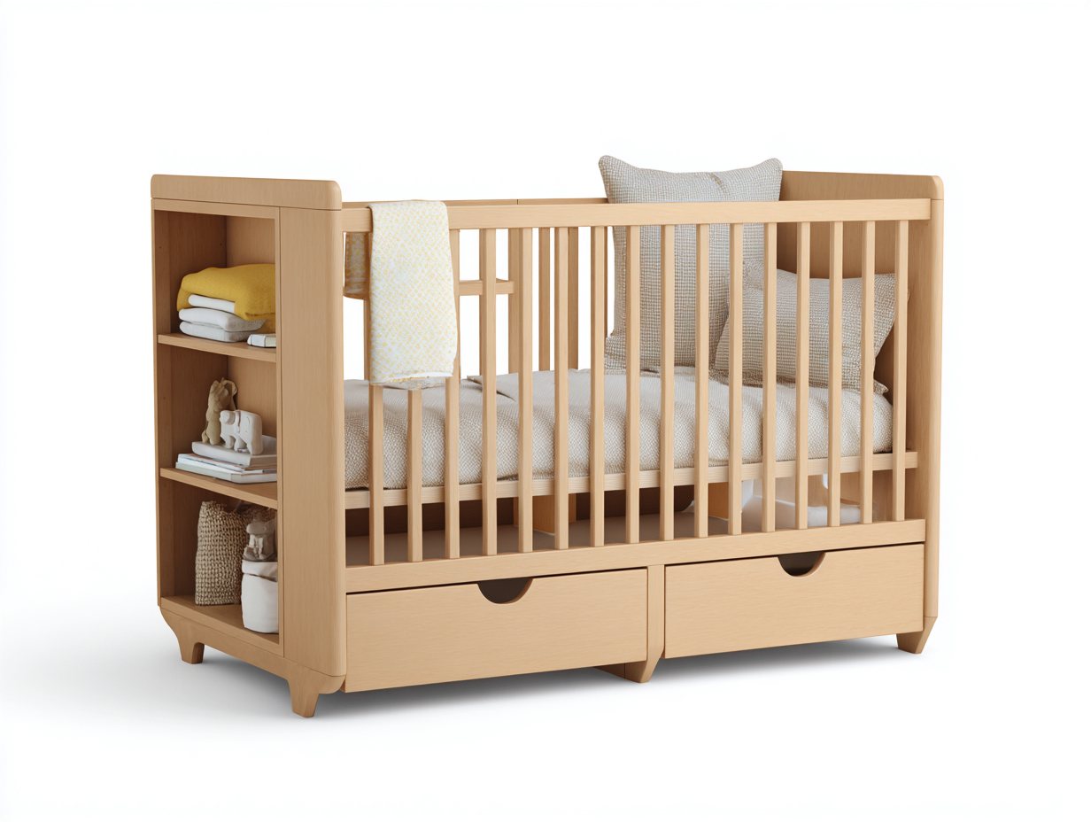 Cuna infantil-madera-145×80×110 cm-Madera clara-almacenaje lateral e inferior para Habitación infantil-Modordadecor