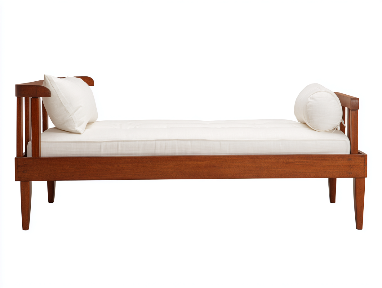 Cama solar-madera-textil-202×84×72 cm-Blanco/Marrón cerezo-estructura lateral abierta para Terraza-Modordadecor
