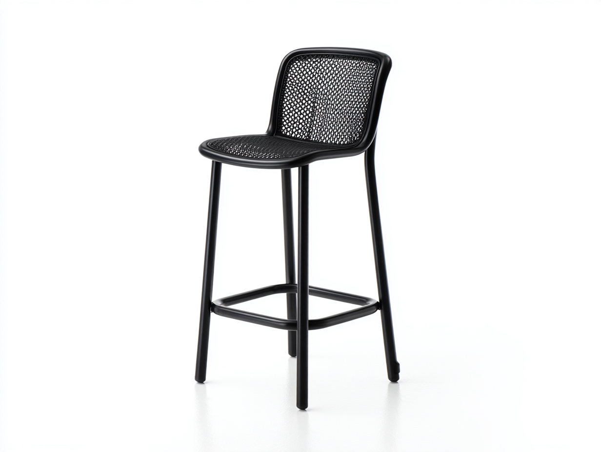Taburete de bar de ratán sintético y metal 43×48×97 cm negro para bar en casa - con respaldo-Modordadecor