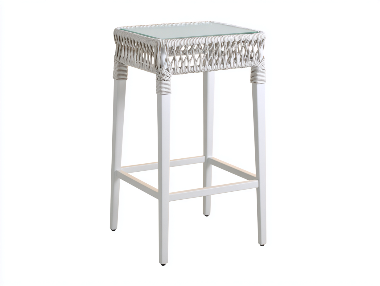 Taburete de bar-fibra trenzada-vidrio-metal-40×40×75 cm-Blanco/Beige claro-estilo natural para Bar en casa-Modordadecor
