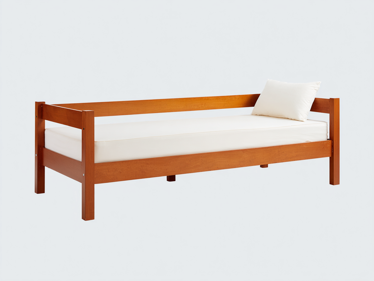 Cama solar-madera-textil-205×85×72 cm-Blanco/Madera cálida-respaldo perimetral para Terraza-Modordadecor