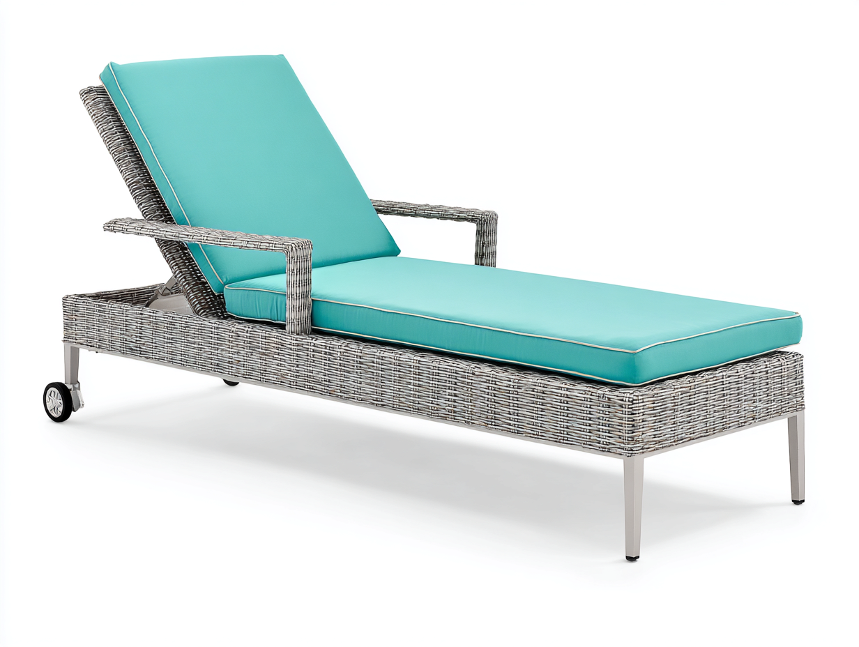 Sillón reclinable ratán sintético 200×74×96 cm turquesa/gris para Terraza con ruedas y respaldo ajustable-Modordadecor