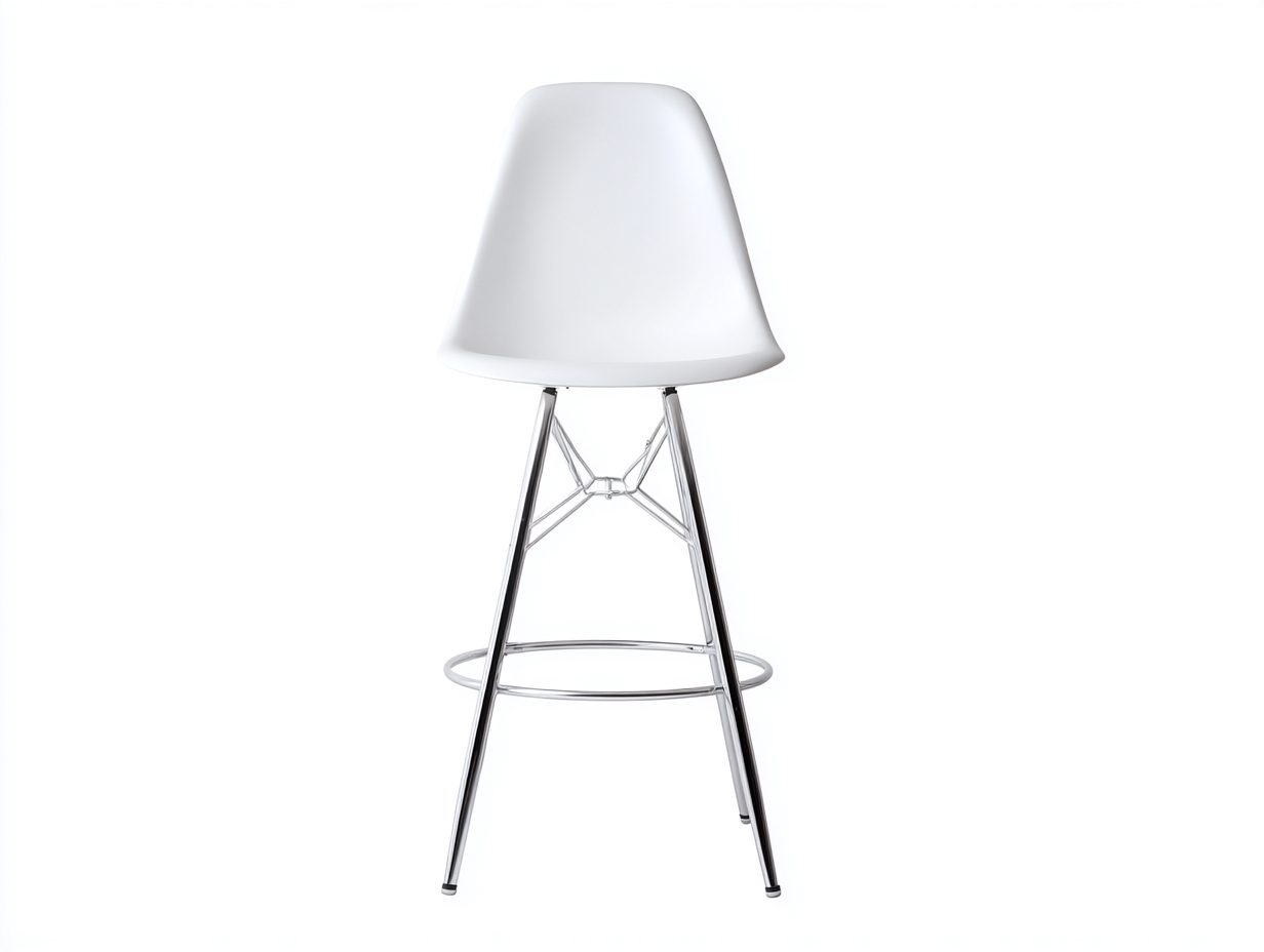 Taburete de bar plástico-metal 47×49×104 cm blanco/cromado con respaldo alto para Bar en casa-Modordadecor