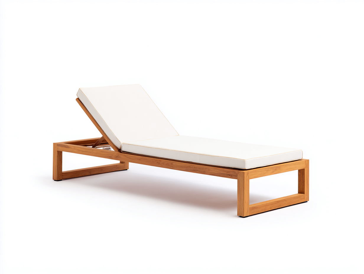 Sillón reclinable-teca-textil-200×70×86 cm-Blanco/Madera natural-respaldo regulable para Terraza-Modordadecor