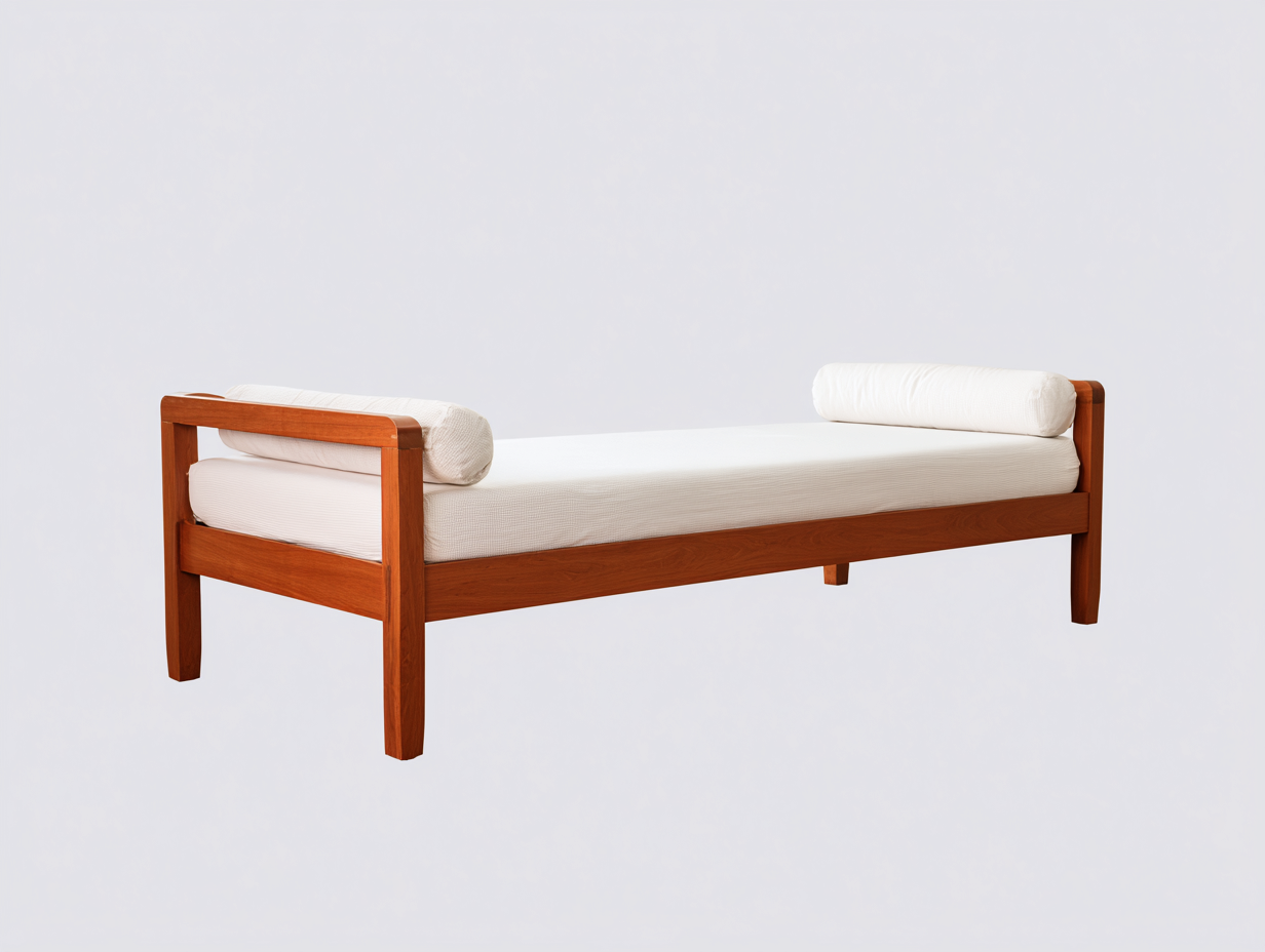 Cama solar-madera-textil-200×82×68 cm-Blanco/Madera miel-marco abierto elevado para Terraza-Modordadecor