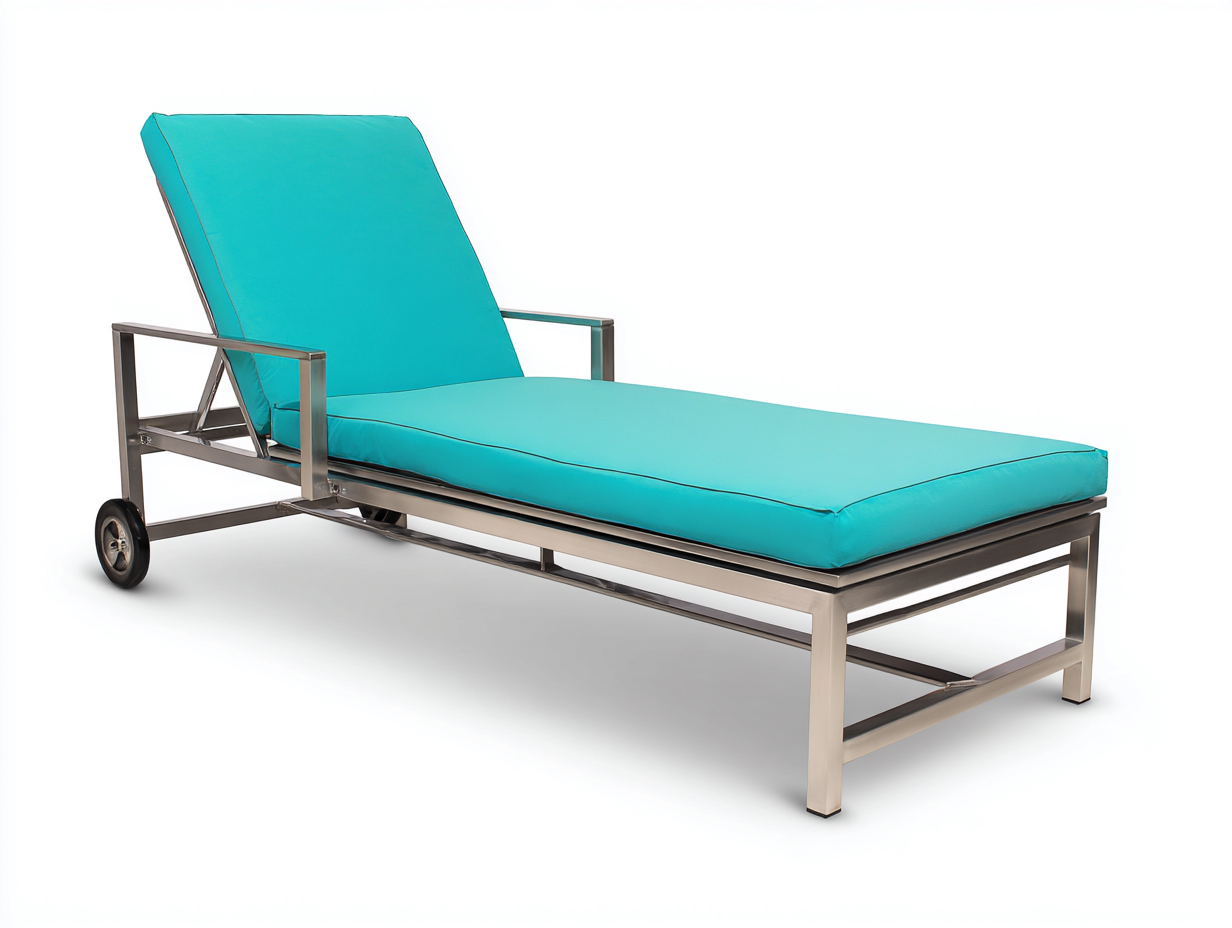 Sillón reclinable aluminio 201×73×97 cm turquesa/plata para Terraza con reposabrazos y ruedas-Modordadecor