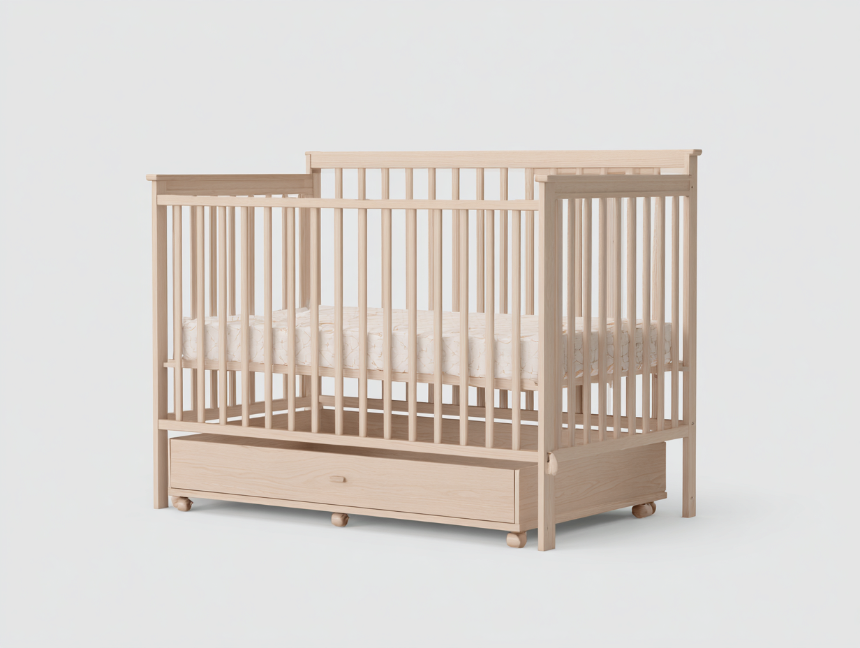Cuna infantil-madera-140×78×105 cm-Madera natural-cajón inferior con ruedas para Habitación infantil-Modordadecor