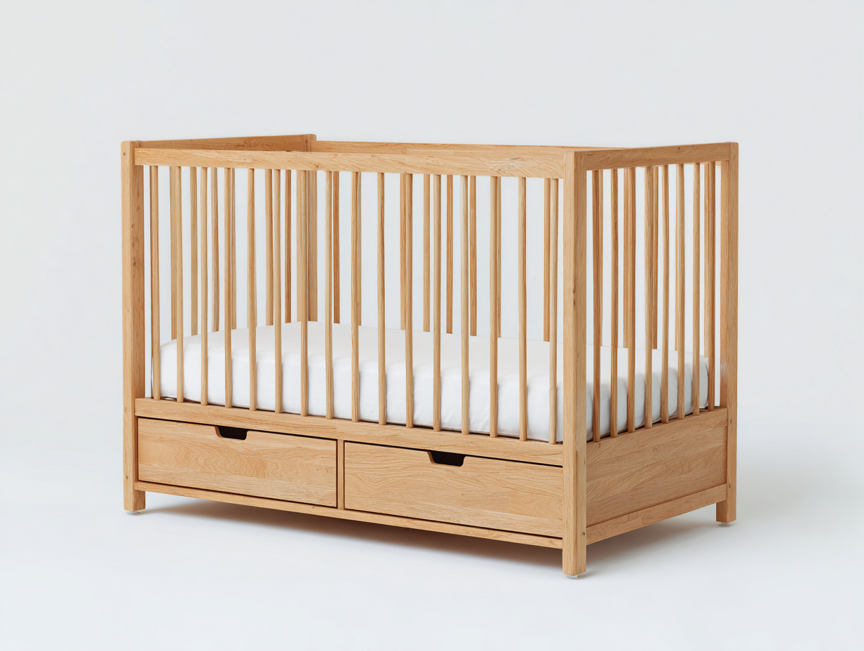 Cuna para habitación infantil-madera-140×76×105 cm-madera natural-diseño de barrotes con almacenaje-Modordadecor