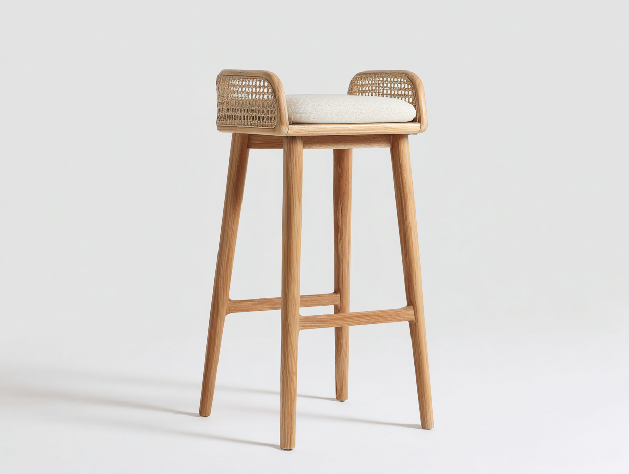Taburete de bar-madera-ratán-tejido-50×48×82 cm-natural/crema-estilo cálido-Modordadecor