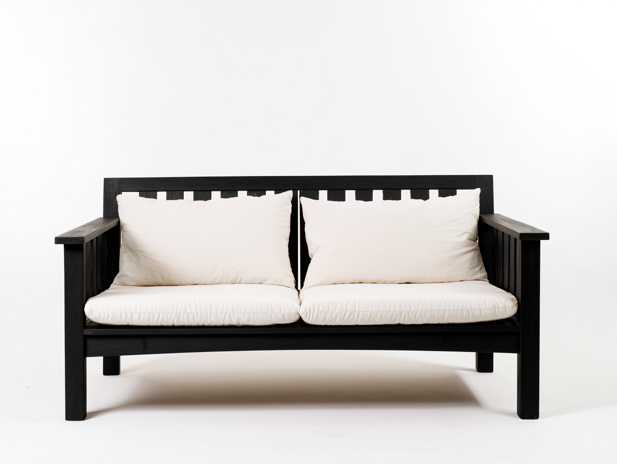 Sofá 2 plazas-madera-textil-142×76×82 cm-Blanco/Negro-estructura abierta para Salón-Favavidecor