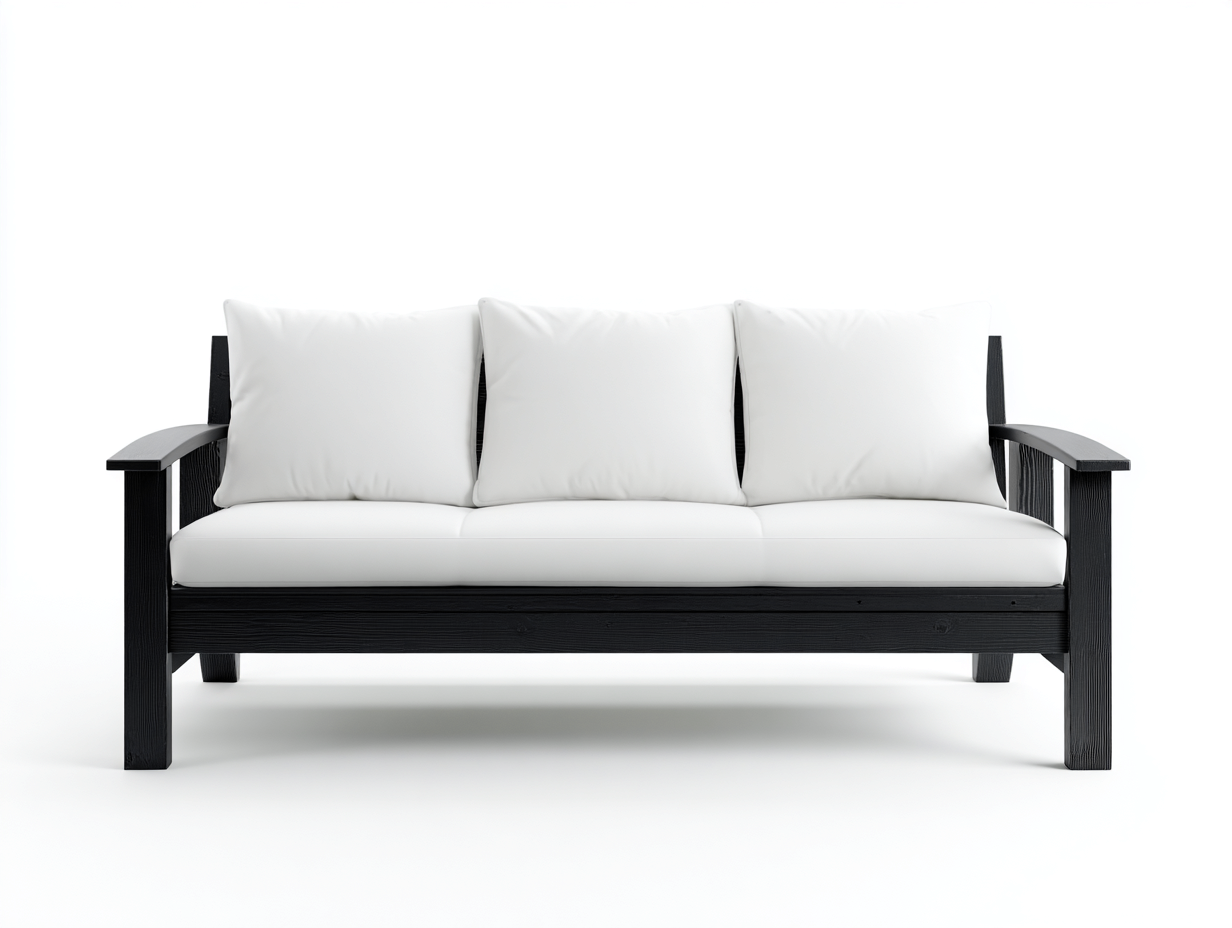 Sofá de madera 205×80×83 cm - negro/blanco - para salón con brazos anchos y diseño de líneas rectas-Favavidecor