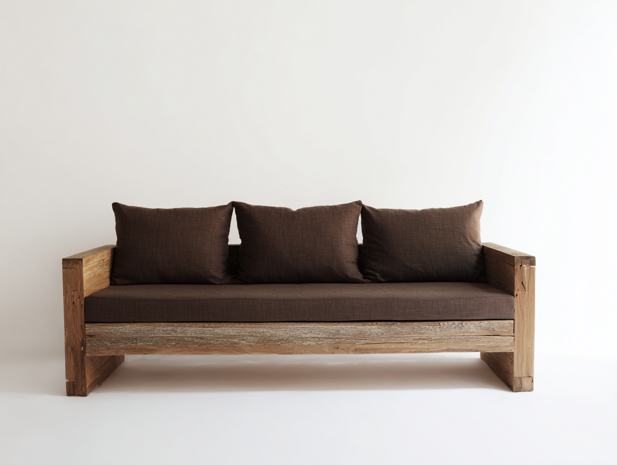 Sofá de madera 228×88×80 cm - marrón oscuro/madera natural - para salón con estructura robusta de acabado rústico-Favavidecor