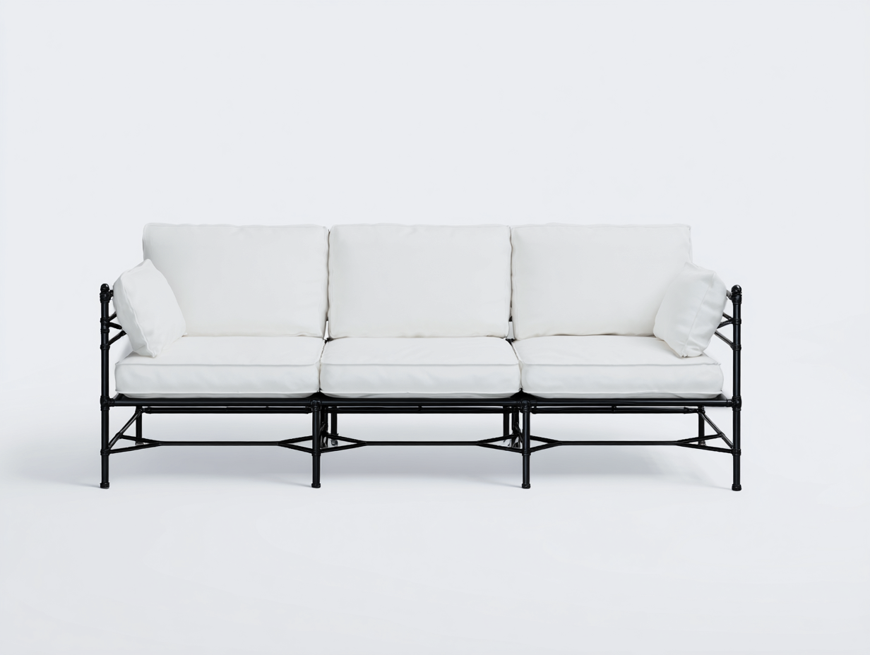 Sofá de metal 226×86×82 cm - blanco/negro - para salón con estructura geométrica elevada-Favavidecor