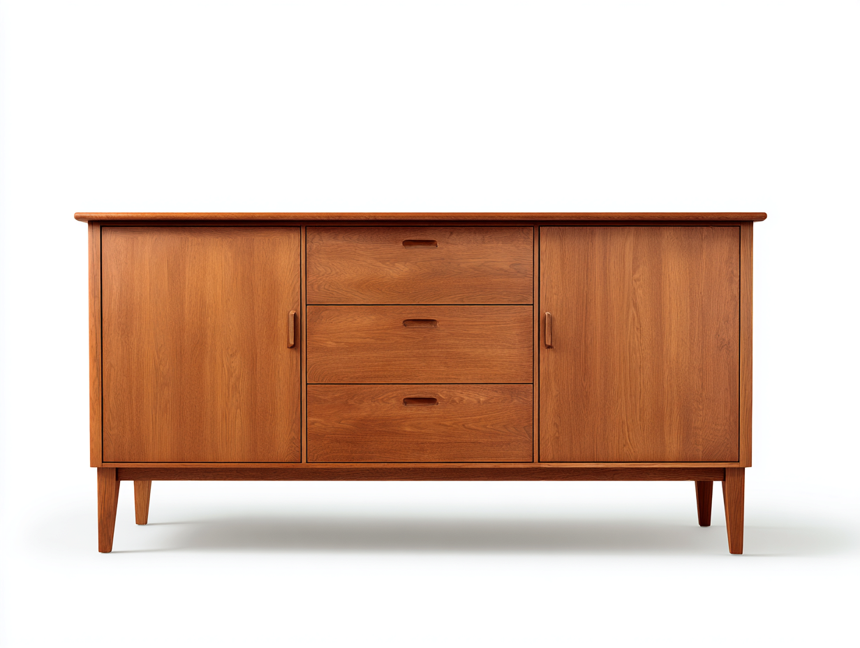 Aparador-madera-165×45×82 cm-Nogal cálido-almacenaje central estilo mediados de siglo para Comedor-Favavidecor