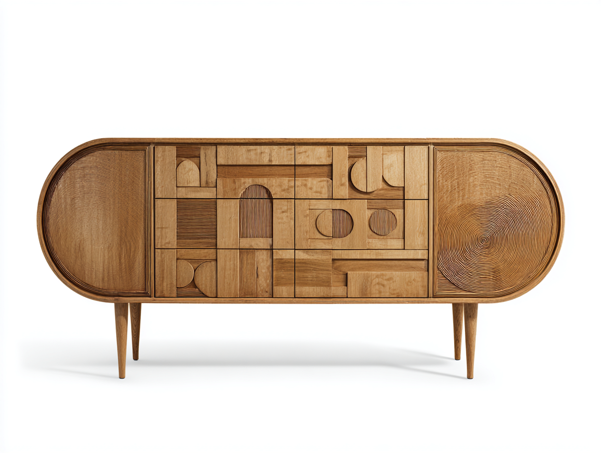 Aparador-madera-170×46×84 cm-Roble tostado-frente geométrico en relieve para Comedor-Favavidecor