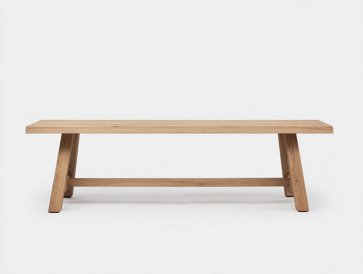 Banco de comedor de madera 160×40×45 cm - roble claro - diseño rústico con soportes inclinados y travesaño central-Favavidecor
