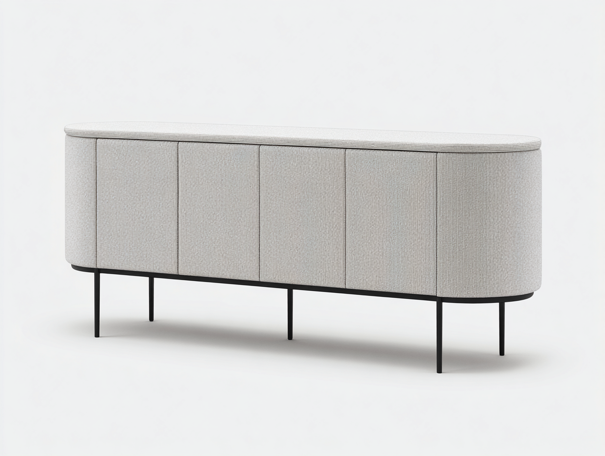 Aparador-tapizado-metal-175×44×80 cm-Gris perla/Negro-silueta ovalada elevada para Comedor-Favavidecor