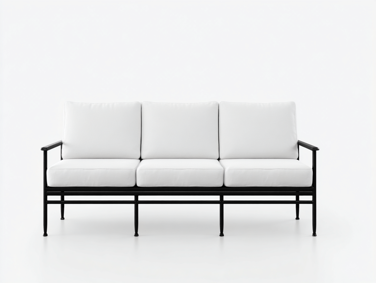 Sofá 3 plazas-metal-textil-190×78×84 cm-Blanco/Negro-base elevada estilo minimalista para Salón-Favavidecor