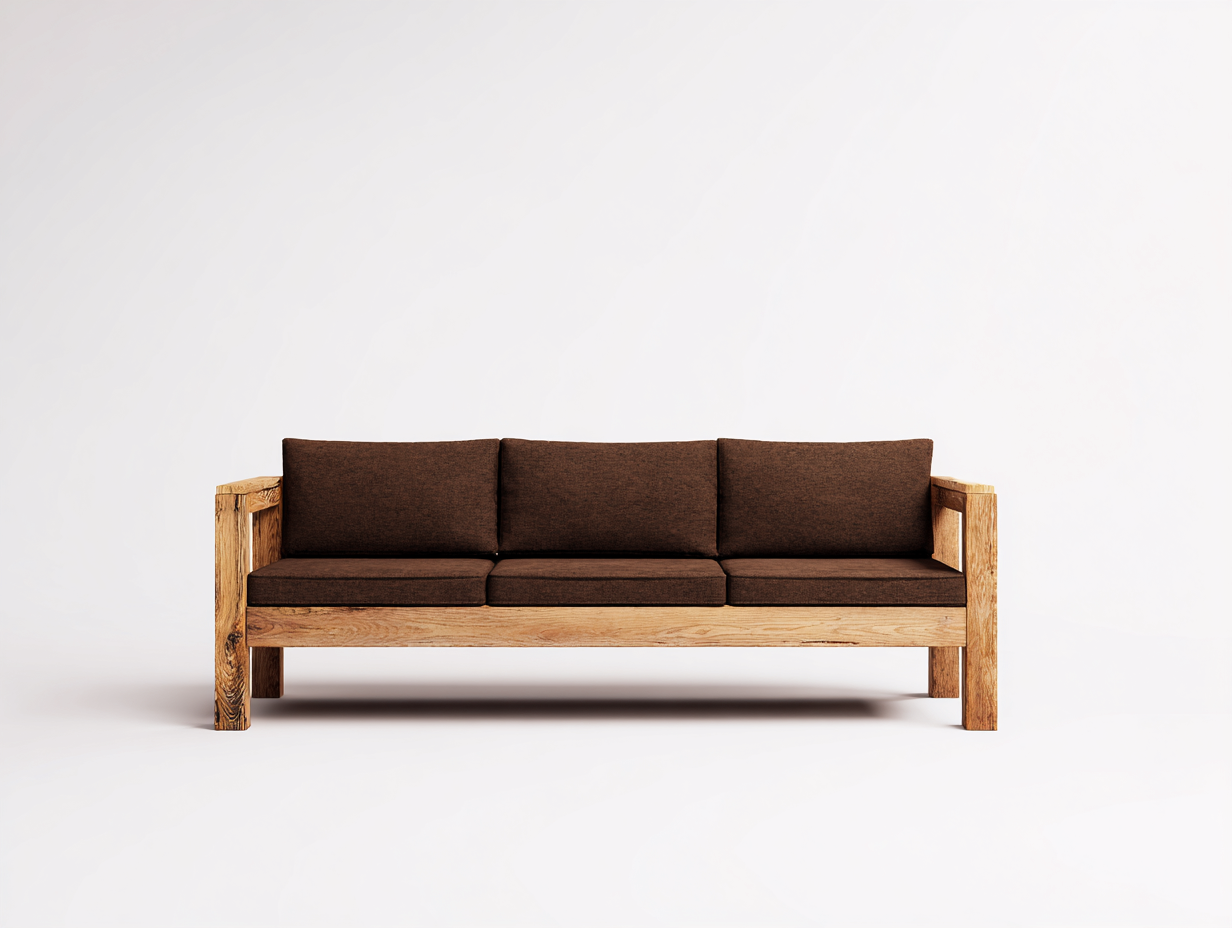 Sofá de madera 216×83×78 cm - marrón oscuro/madera natural - para salón con líneas rectas y base elevada-Favavidecor