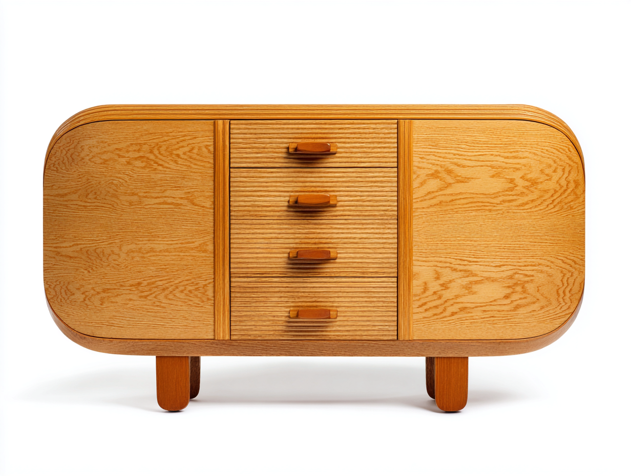 Aparador-madera-150×44×76 cm-Roble dorado-frentes texturizados y diseño redondeado para Comedor-Favavidecor