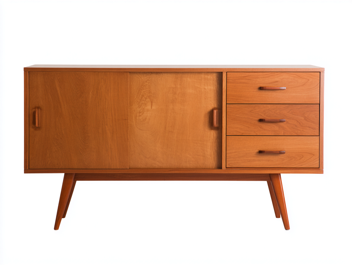 Aparador-madera-158×43×81 cm-Cerezo cálido-puerta corredera y almacenaje compacto para Comedor-Favavidecor
