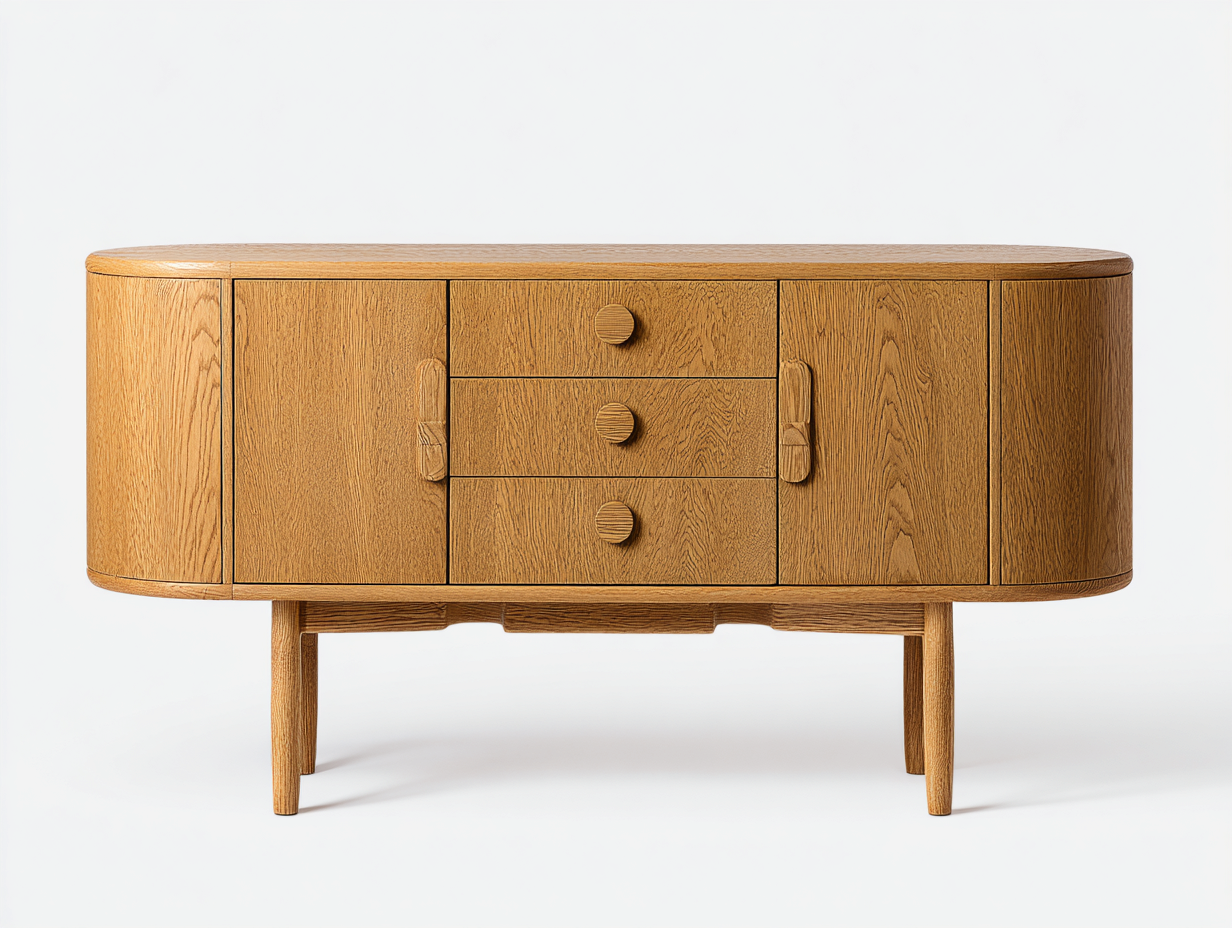 Aparador-madera-160×45×82 cm-Roble miel-almacenaje con frentes curvos para Comedor-Favavidecor