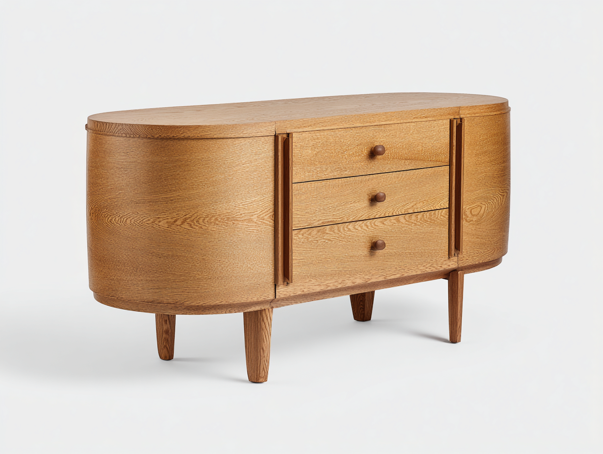 Aparador-madera-155×45×78 cm-Roble natural-cuerpo curvo con almacenaje central para Comedor-Favavidecor