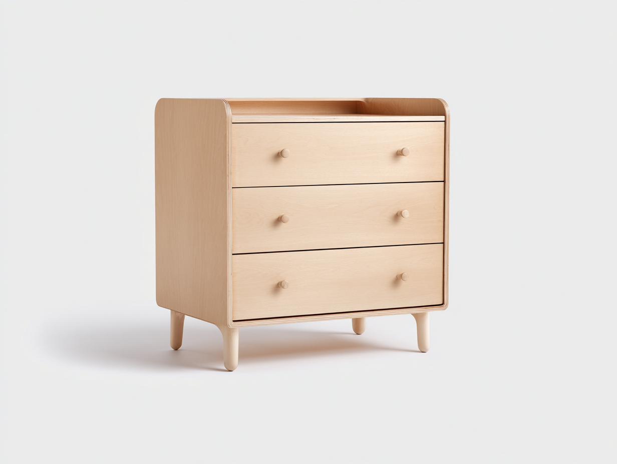 Taquilla de dormitorio tipo cómoda-madera-88×45×105 cm-Madera clara-cantos redondeados con bandeja superior-Gavoiohaus