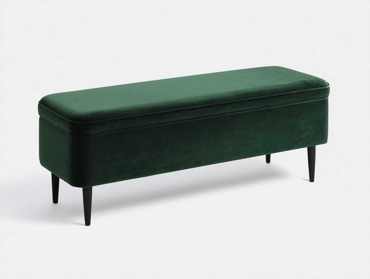 Banco tapizado terciopelo 140×45×48 cm verde bosque/negro para Dormitorio estilo contemporáneo con asiento acolchado-Gavoiohaus