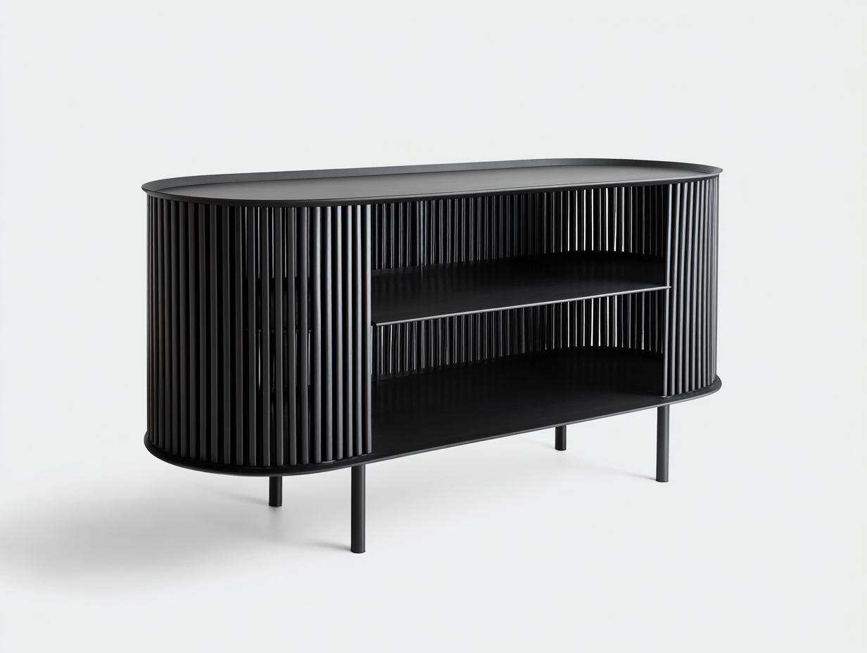 Estante metal 150×42×82 cm negro para Comedor diseño curvo con almacenamiento abierto-Gavoiohaus