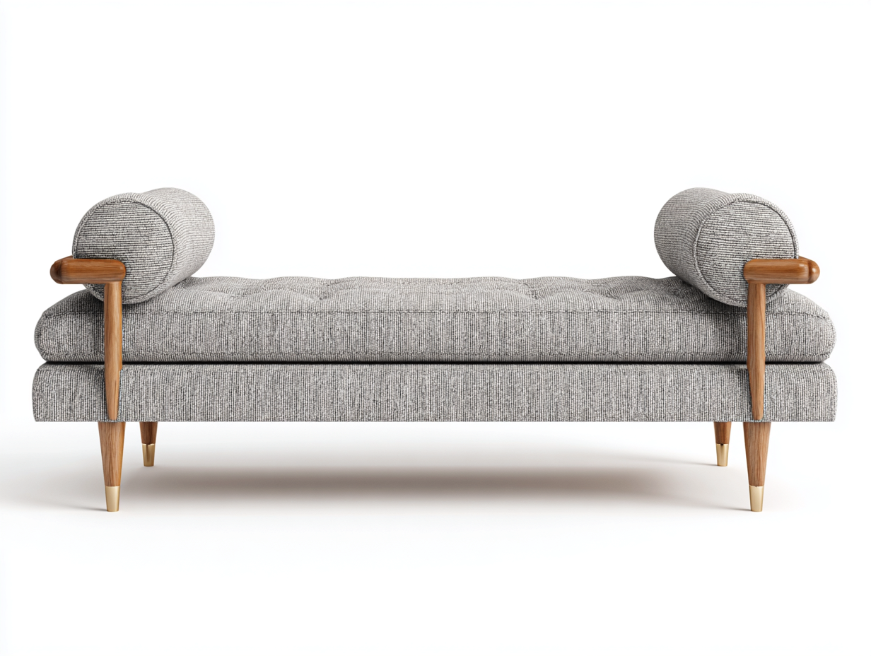 Sofá cama tapizado de tejido y madera 198×88×72 cm - gris claro/marrón natural - diseño bajo con apoyabrazos para dormitorio-Gavoiohaus