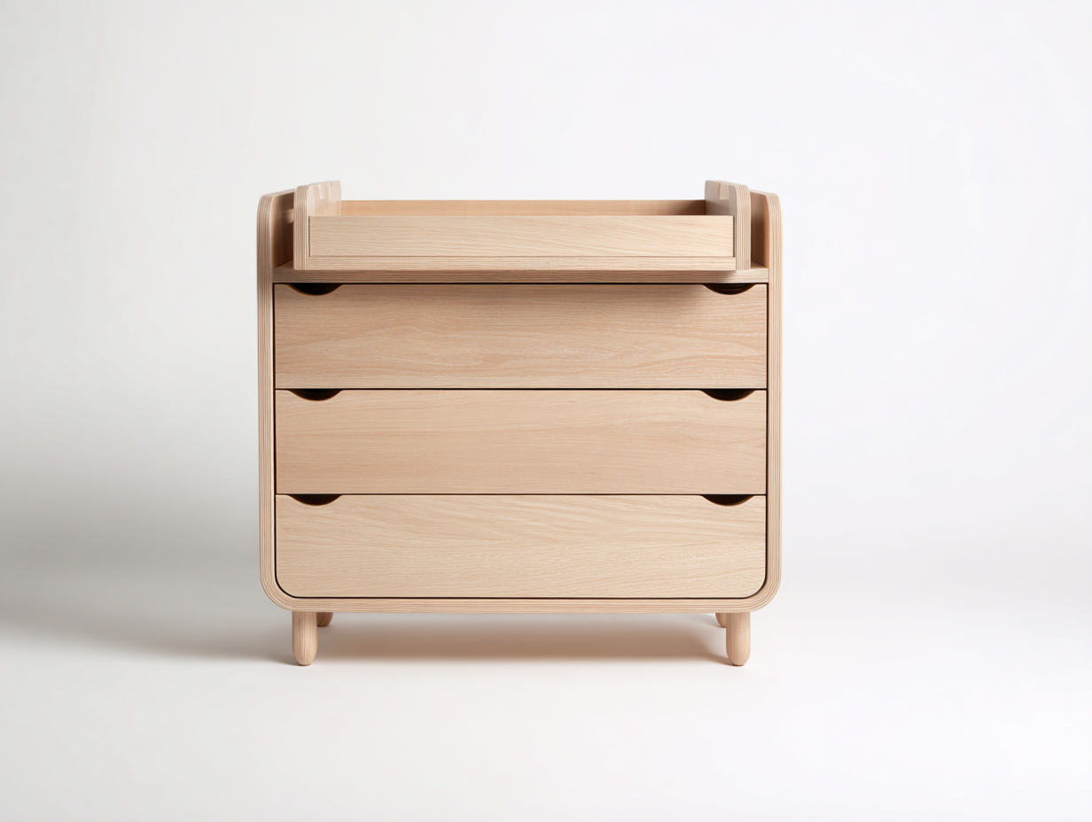Taquilla de dormitorio de madera 76×42×90 cm - beige madera - con tablero elevado y 3 cajones-Gavoiohaus