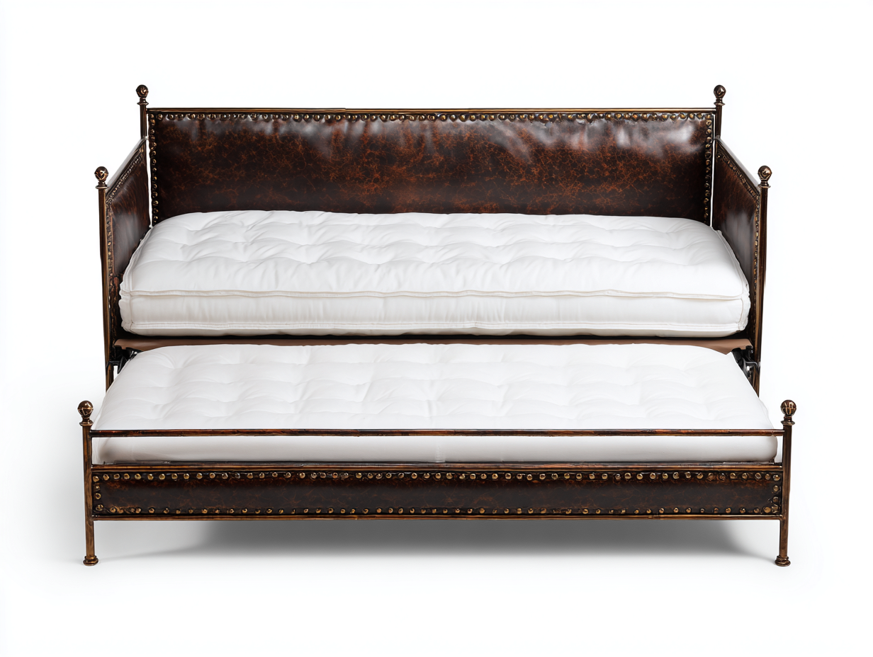 Sofá cama nido de metal y efecto cuero 203×94×95 cm - marrón envejecido/dorado - diseño clásico con cama inferior deslizante-Gavoiohaus