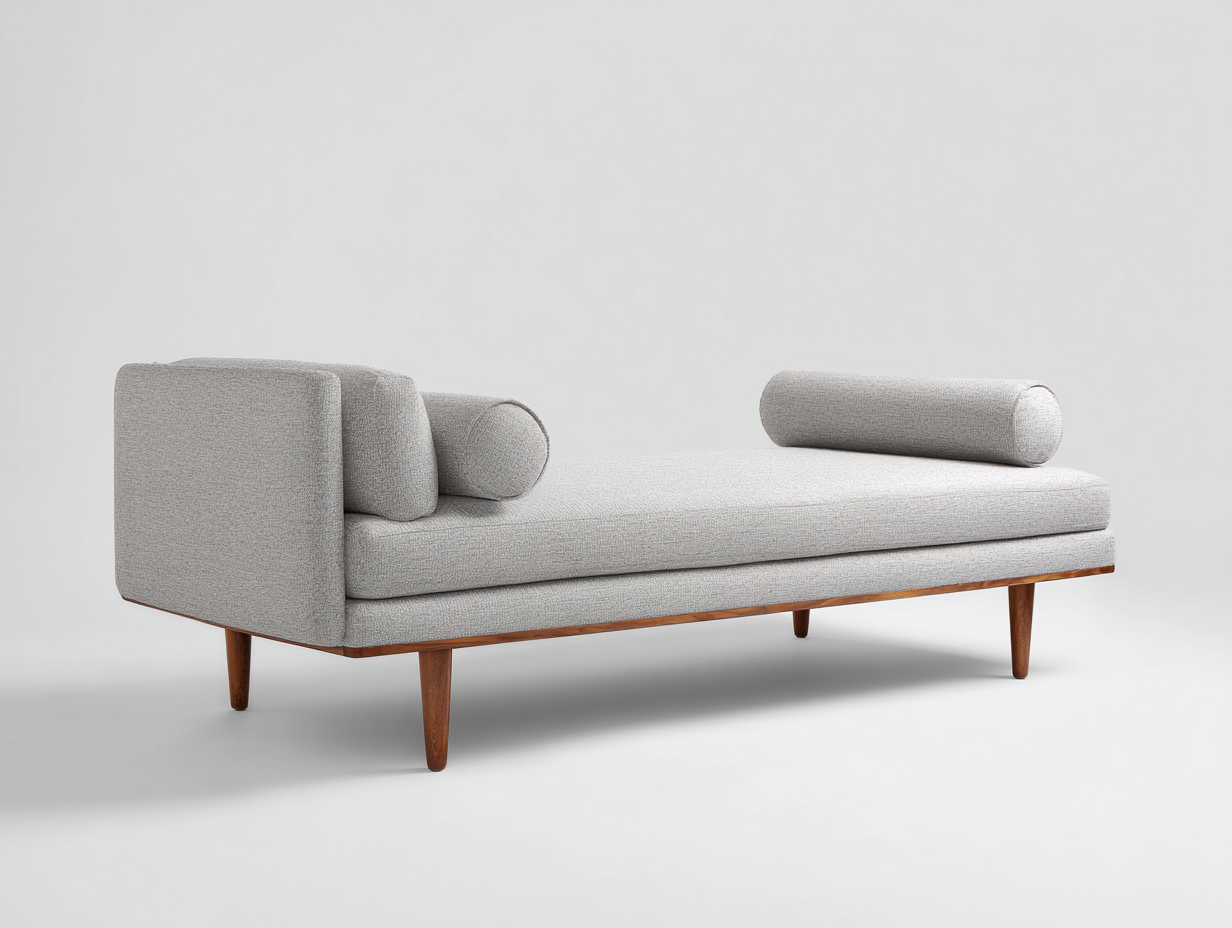 Sofá cama tapizado 205×82×78 cm gris claro/nogal para Dormitorio estilo escandinavo tipo diván-Gavoiohaus