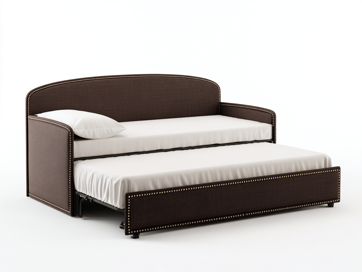 Sofá cama nido tapizado 205×98×105 cm - marrón oscuro y blanco - cama inferior extraíble con tachuelas para Dormitorio-Gavoiohaus