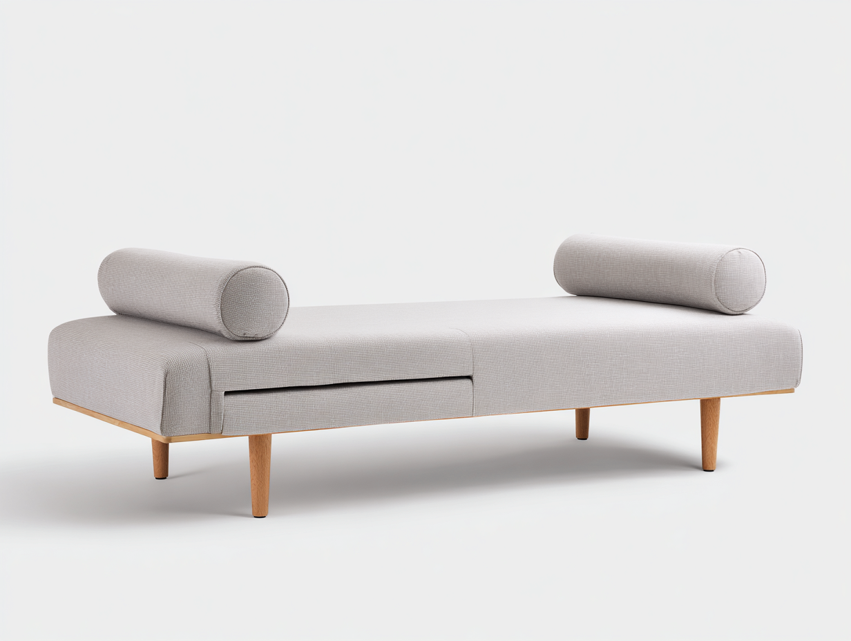 Sofá cama de tejido 198×86×63 cm - gris piedra/madera clara - diseño bajo con superficie continua para dormitorio-Gavoiohaus