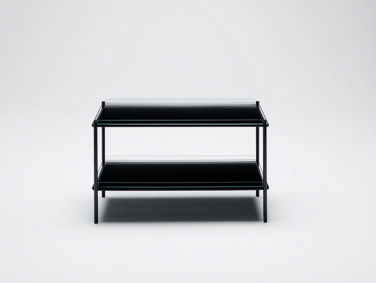 Estante bajo de comedor 78×40×64 cm - metal negro y vidrio oscuro - diseño compacto de líneas rectas-Gavoiohaus