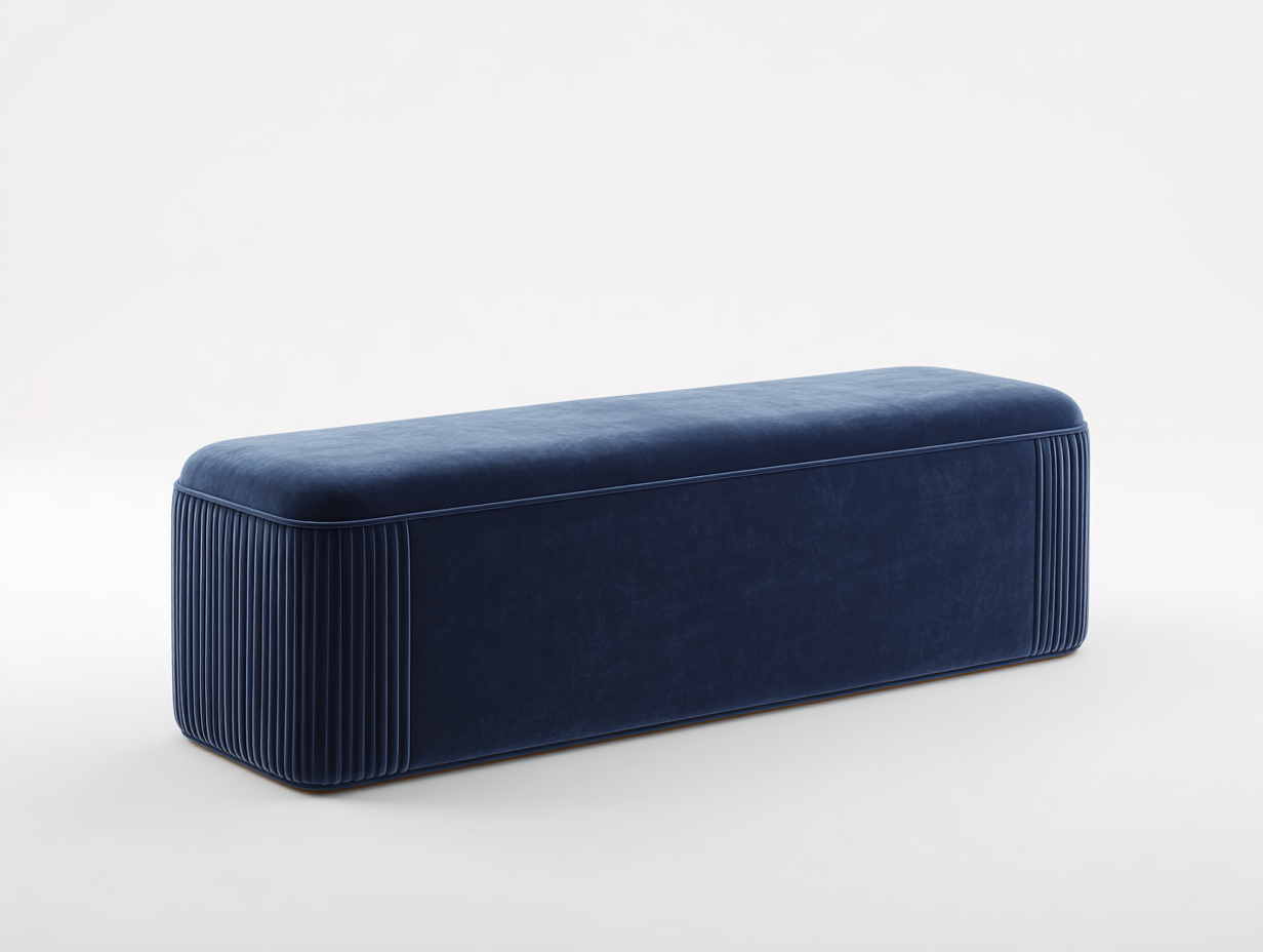 Banco tapizado de terciopelo 140×42×44 cm - azul marino - diseño redondeado para dormitorio-Gavoiohaus
