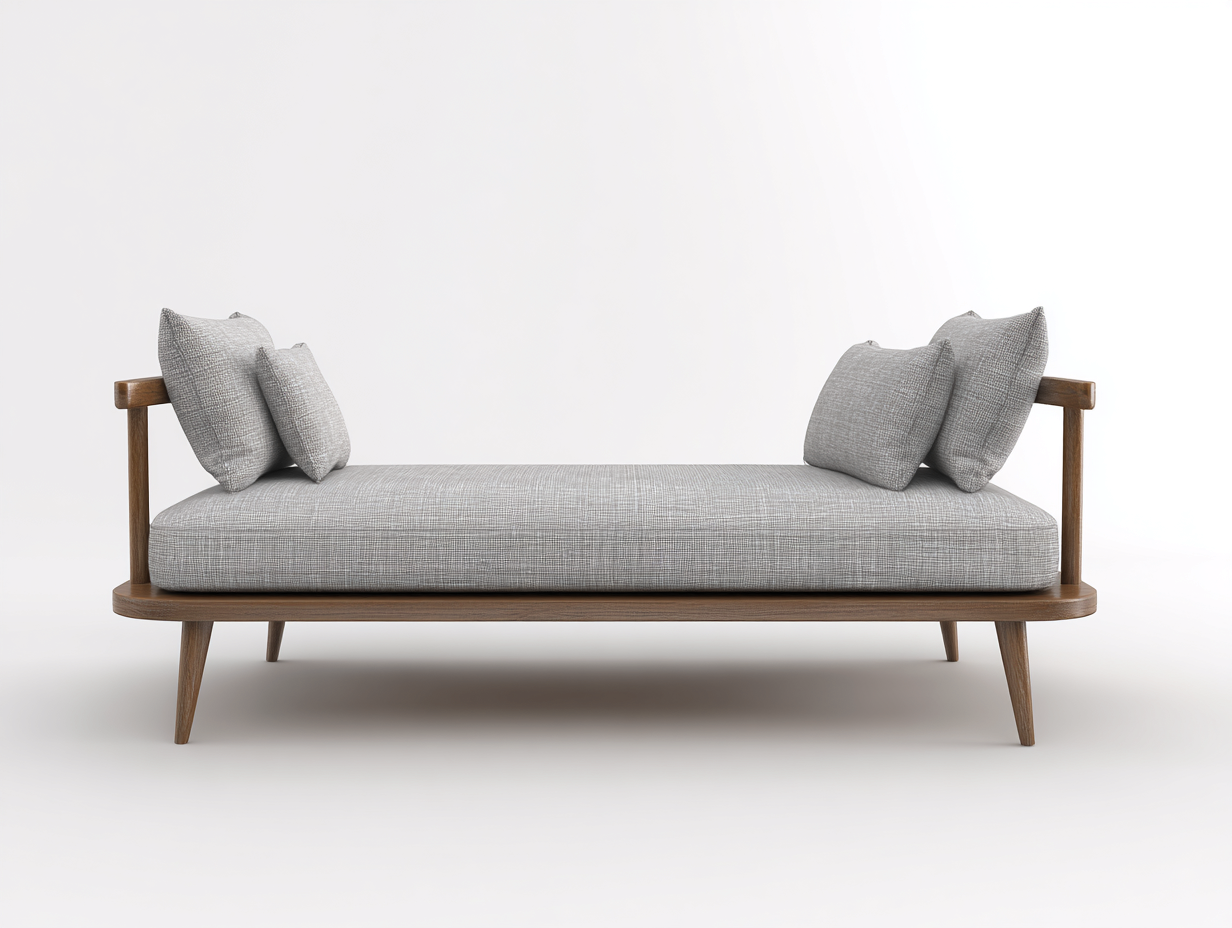 Sofá cama tipo diván de tejido y madera 205×90×78 cm - gris claro/marrón nogal - asiento amplio para dormitorio-Gavoiohaus