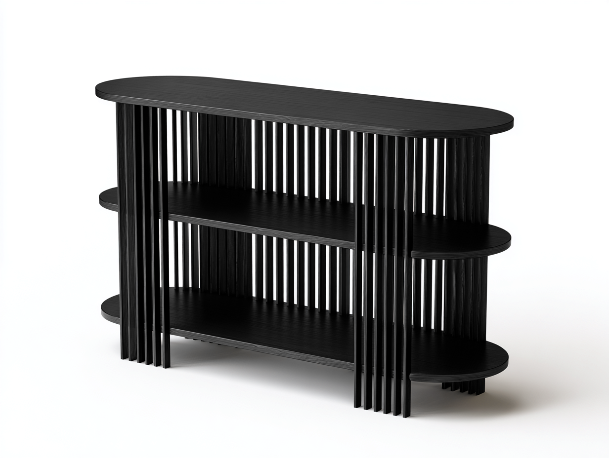 Estante madera-metal 145×38×96 cm negro para Comedor estilo arquitectónico con laterales curvos-Gavoiohaus