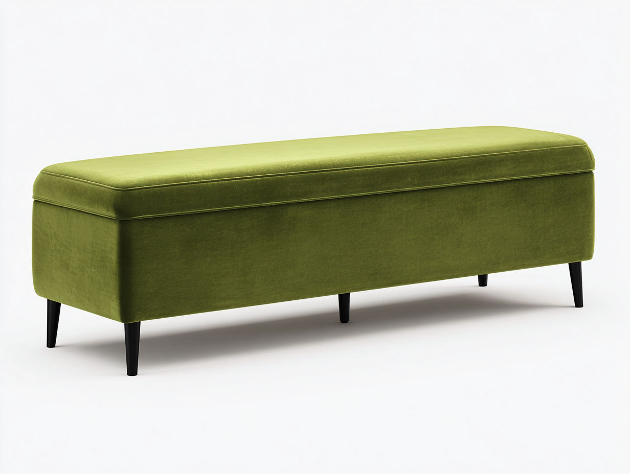 Banco tapizado terciopelo 150×46×47 cm verde oliva/negro para Dormitorio diseño moderno con superficie acolchada-Gavoiohaus