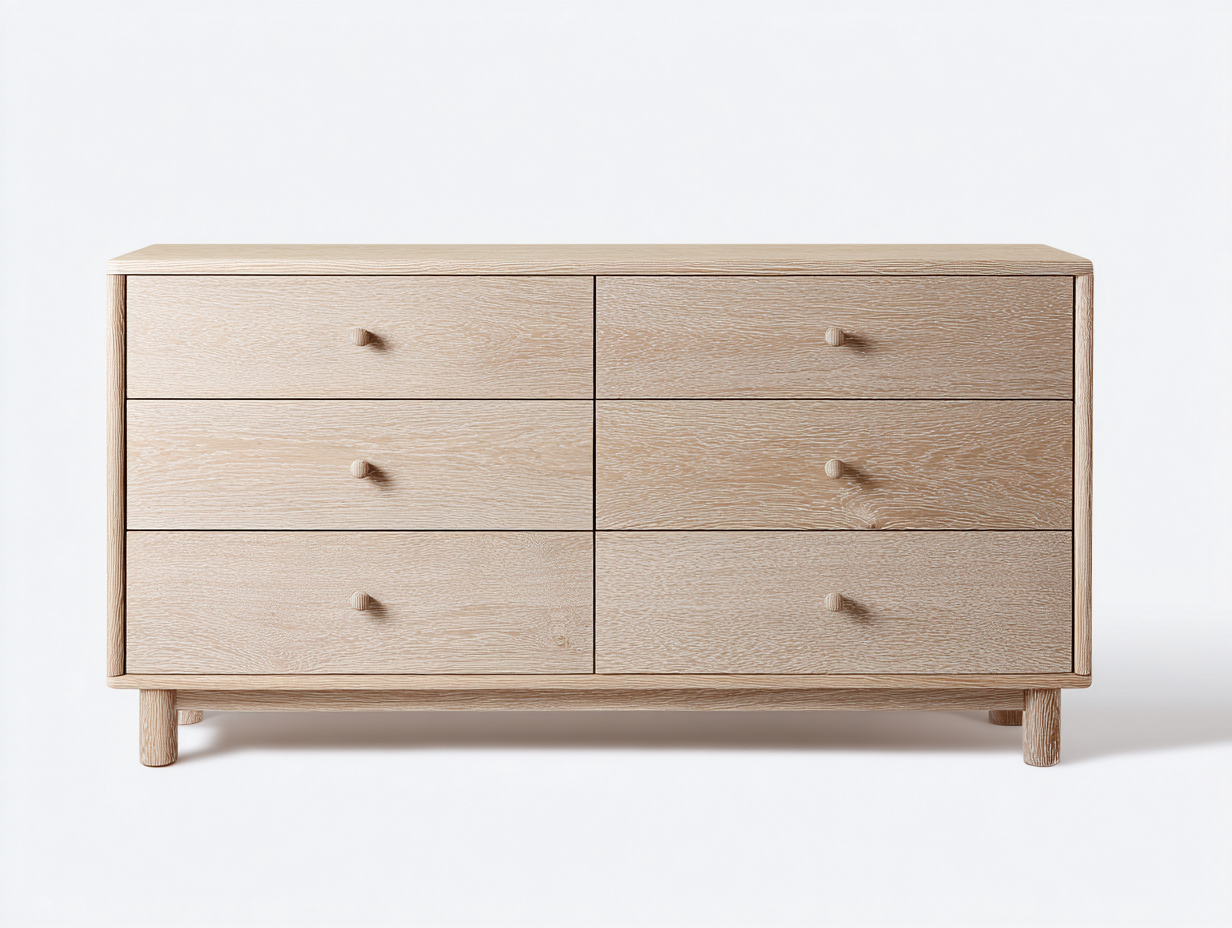 Taquilla de dormitorio de madera 150×45×82 cm - roble blanqueado - almacenamiento horizontal de estilo nórdico-Gavoiohaus
