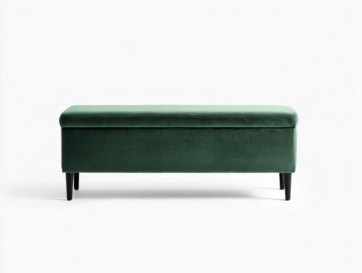 Banco tapizado arcón 120×43×45 cm - terciopelo verde esmeralda - tapa acolchada y soportes negros para Dormitorio-Gavoiohaus